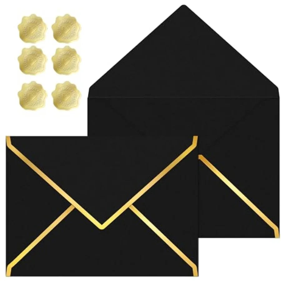 30 Pieces 5 x 7 Inch A7 Envelopes with V Flap Gold Foil Border, for Office, Business Envelopes Colo Envelopes for Gift Cards