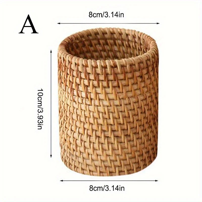 Chic Rattan Pen Holder - Durable, Lightweight Desk Organizer for Home, Office & School | Available in 3 Sizes