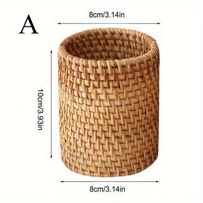 Chic Rattan Pen Holder - Durable, Lightweight Desk Organizer for Home, Office & School | Available in 3 Sizes