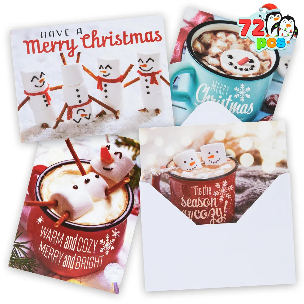 12 PCS Christmas Greeting Cards with Envelopes for Winter Holiday Xmas Season Merry Christmas Cards Hot Cocoa Collection, Wintertime Gifts, Invitations