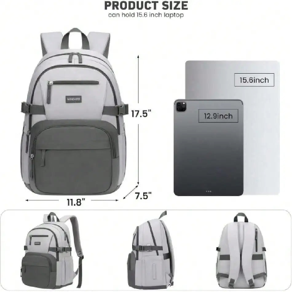 Backpack, Cute High School Backpacks For Teens Student Large Bookbag 15.6 Inch Laptop Bag With USB Charger Port Dark Grey & Light Grey),34729201