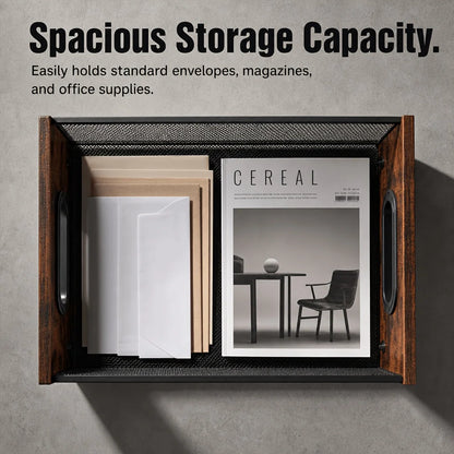 Storage Rack, Magazine and Newspaper Basket – Three-Tier Desktop Document Organizer with Drawers, Wooden Paper Tray, Office Desk Storage and Organization Tool, and Stationery Accessories, Ideal for Files, Letters, Notebooks