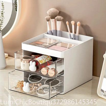 Small Desk Organizer With Drawer Multi‑Function Desktop Storage Box For Office Stationery Makeup Pen Pencil Business Card Mobile Phone