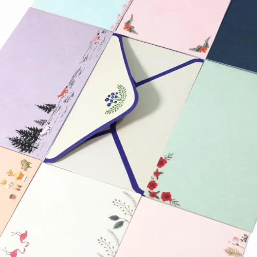 91 Pcs Stationery Paper Envelopes Set Inudes 60 Lined Writing Paper and 30 Envelopes with 48 Colorful Round Dot Stickers, Cute