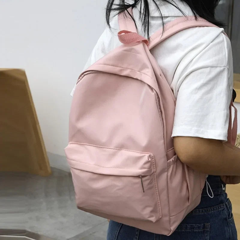 Simple Solid Color Backpack Women Nylon School Bags for Teenager Girls Shoulder Bag