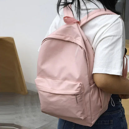 Simple Solid Color Backpack Women Nylon School Bags for Teenager Girls Shoulder Bag