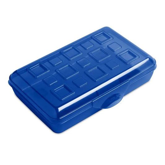 Small Pencil Box, Plastic Storage Case with Hinged Lid and Snap Latch, Portable Pencil Case Organizer for School, Crafts, and More, Blue Tint