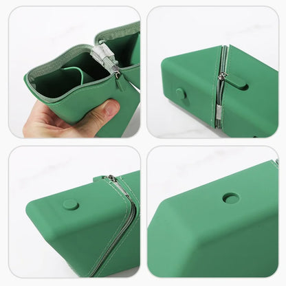 Large Capacity Soft Silicone Pencil Case Solid Fold Design Pencil Case Desktop Office School Pencil Case Foldable Pen Holder Compact Travel Case for Students Erasers Rulers Pens Notebooks
