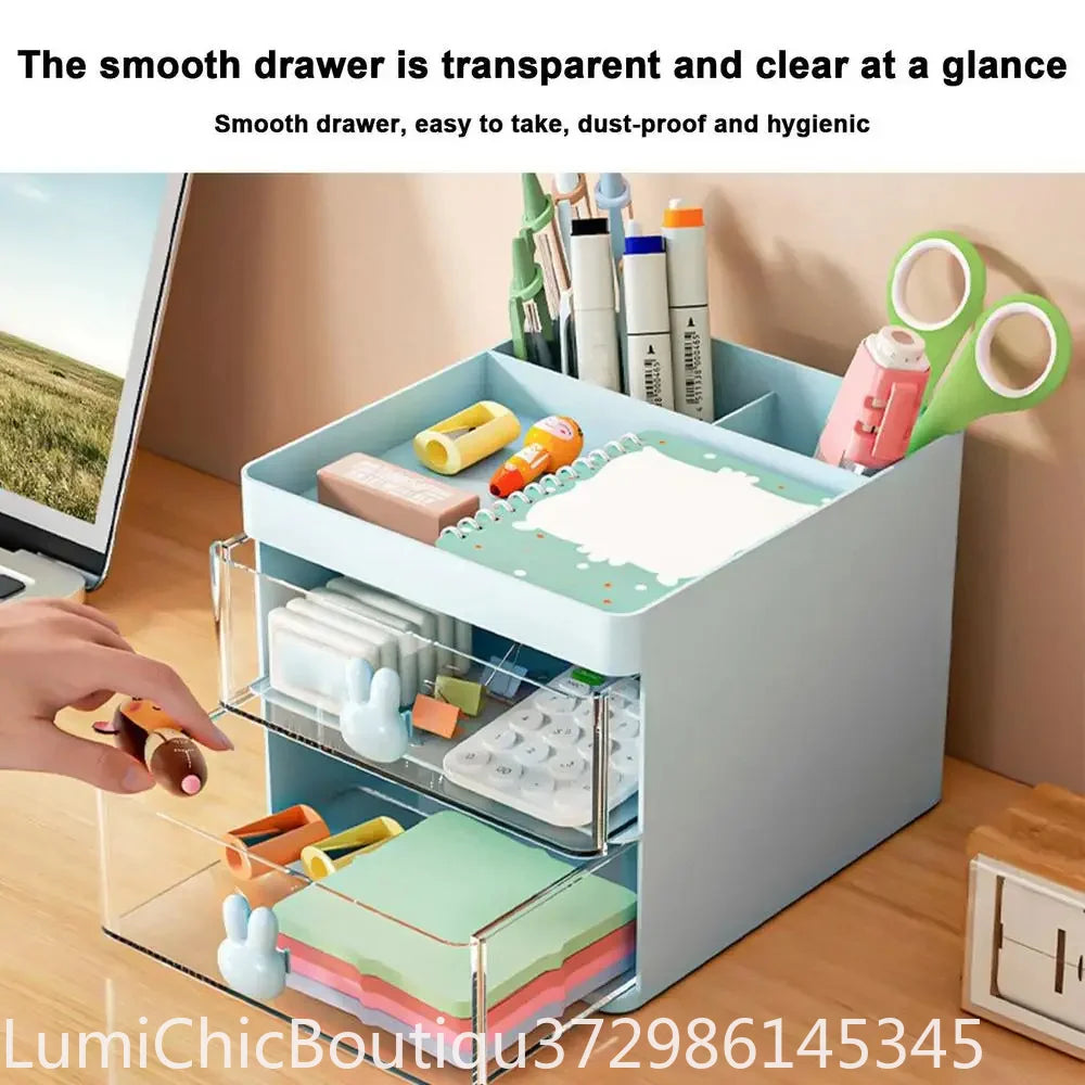 Small Desk Organizer With Drawer Multi‑Function Desktop Storage Box For Office Stationery Makeup Pen Pencil Business Card Mobile Phone