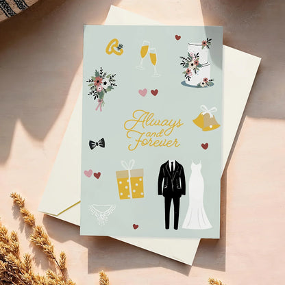 10 Pack Gold Foil Wedding Congratulations Greeting Cards, Minimalist Bride Groom Illustrations Blank Note Cards for Wedding Engagement Bridal Shower Newlyweds Gift Wishes