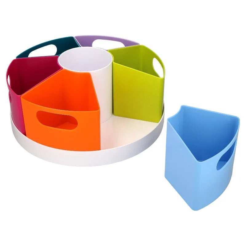 5-Compartment Rotating Teacher Organizer, Multicolor with Removable Compartments