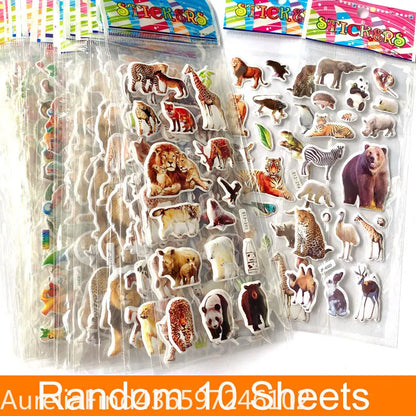 10 Sheets 3D Puffy Animal Stickers Bulk Scrapbook Decor Stickers Birthday New Year Christmas Gift for Kids