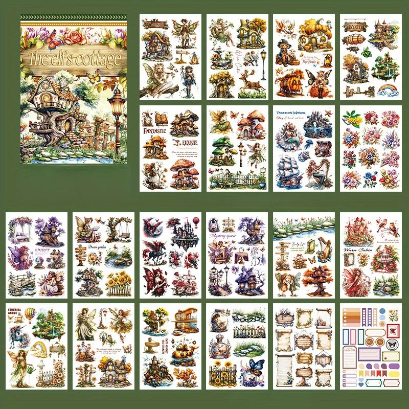 6 Pack 120 Sheets A5 Winter Wonderland Sticker Book, PET Pre Cut Vintage Decals for Journaling, Scrapbooking DIY Craft Supplies