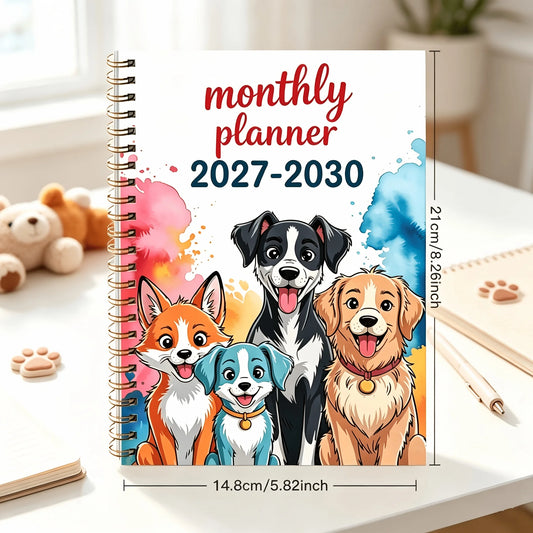 2027-2030 Monthly Planner Cute Dog Fox Animal Cover Wire Bound Notebook 4 Year Monthly Calendar Journal Agenda Book for Office School Supplies