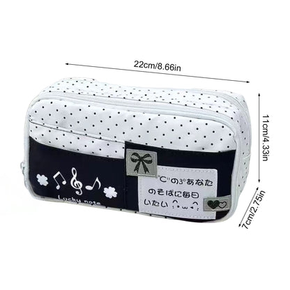 Cute Cat Polka Dot Pencil Case Blue Multi-Layer Large Capacity Pen Bag Portable Student School Stationery Storage Pouch