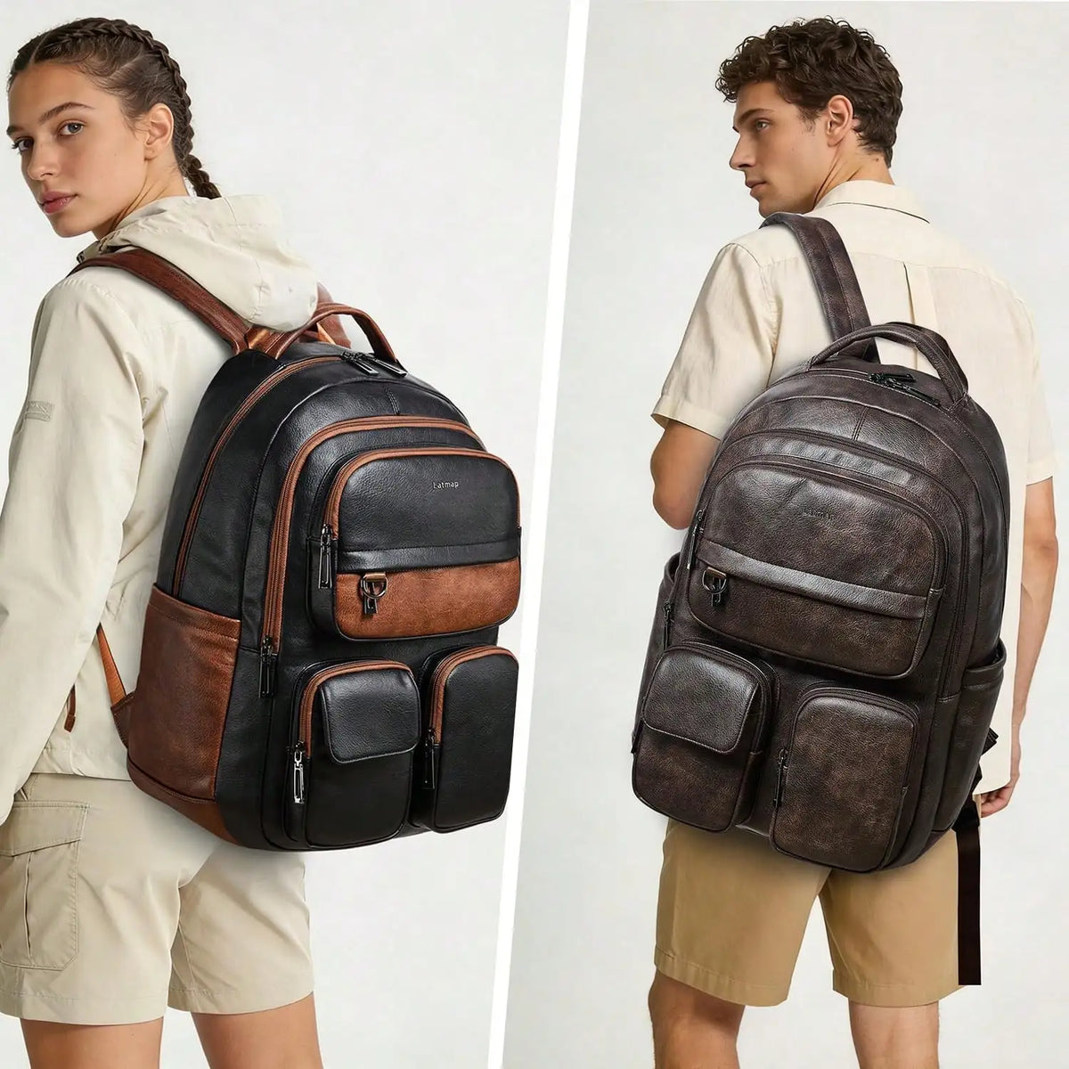LATMAP Vegan Leather Backpack 17 Inch Laptop Backpack For Travel Multipurpose Design College Handbag Shoulder Bag