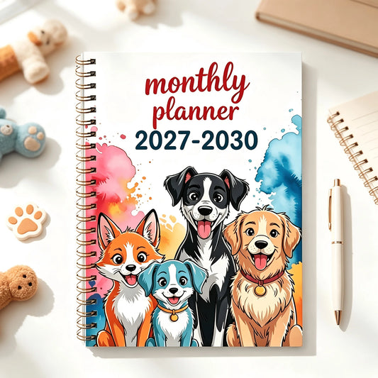 2027-2030 Monthly Planner Cute Dog Fox Animal Cover Wire Bound Notebook 4 Year Monthly Calendar Journal Agenda Book for Office School Supplies