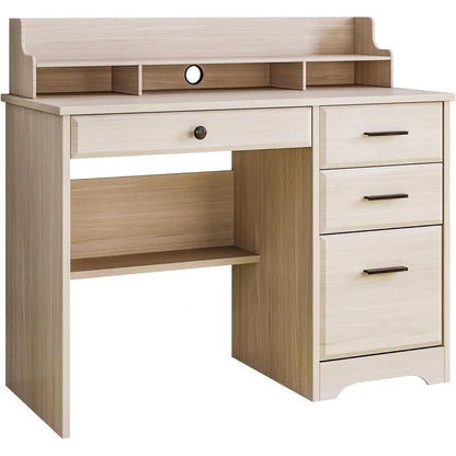 Small Desk with Small Spaces, 44'' Computer Desk with Cabinet & Monitor Stand, Wood Writing Desk or Bedroom, Living room