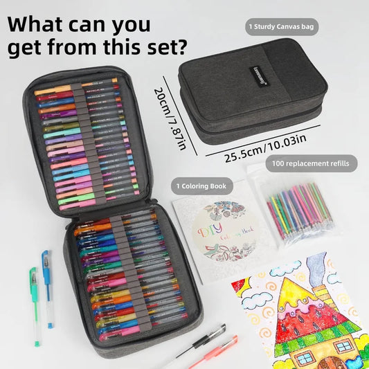 Gel Pens, 200 Pack Artist Colored Gel Pen Set for Adult Coloring Books, Bonus Black Case, Perfect for Drawing Doodle Crafts Journaling Planner