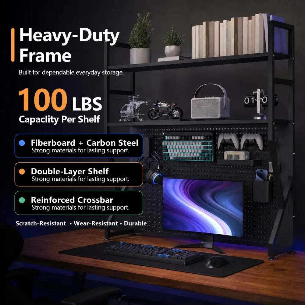 Multi-Layer Pegboard Desk Shelf with Hooks & Storage Box,K-shaped bookshelf And Accessories,Home Office Storage Solution