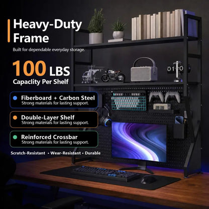 Multi-Layer Pegboard Desk Shelf with Hooks & Storage Box,K-shaped bookshelf And Accessories,Home Office Storage Solution