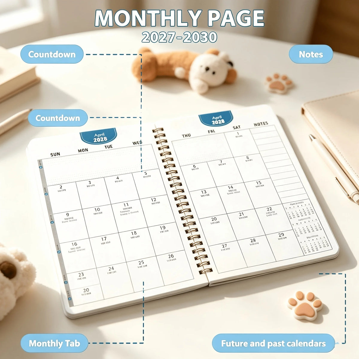 2027-2030 Monthly Planner Cute Dog Fox Animal Cover Wire Bound Notebook 4 Year Monthly Calendar Journal Agenda Book for Office School Supplies