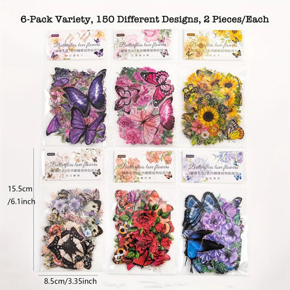 300pcs Transparent PET Butterfly and Flower Stickers Floral Decals Scrapbook Stickers for Journaling Card Making Junk Journal Planner Craft Supplies DIY Art Home Decor Gift Ideas
