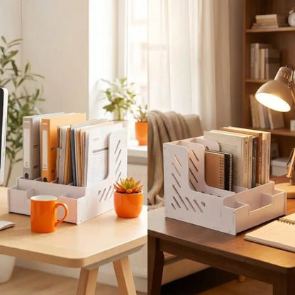 This Multi-Functional Desktop File Organizer Is Suitable For Office A4 Letter Paper And Documents, And Can Also Be Used As A Pen Holder, Book And Document Organizer On A Home Desk.