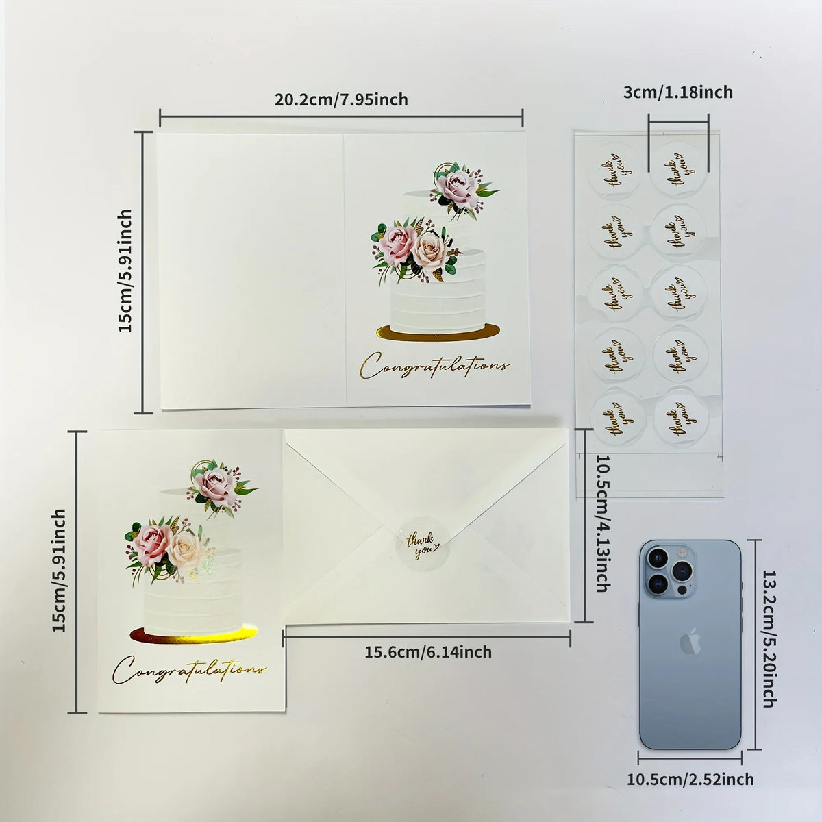 10 Pack Gold Foil Congratulations Greeting Cards with Envelopes & Sealing Stickers, Floral Wedding Cake Design Blank Inside Note Cards for Wedding Engagement Bridal Shower Marriage Gift