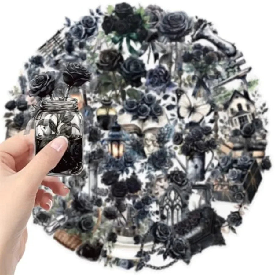 50Pcs Roses PET Decal Sticker Scrapbook Stickers, Gentle Girl Stickers for Window, Scrapbooking, DIY Crafts, Waterproof Journal