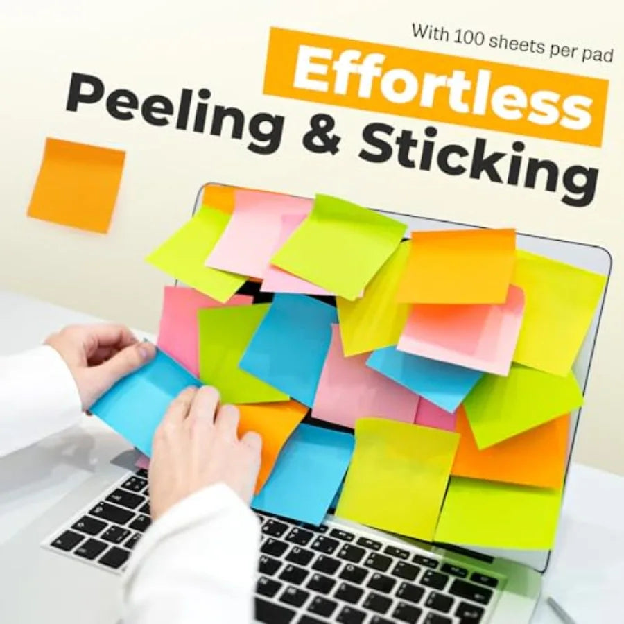 Sticky Notes 3x3 Inch for home office notebook use, paper material in bright colors, self-stick pads with easy-to-post adhesive