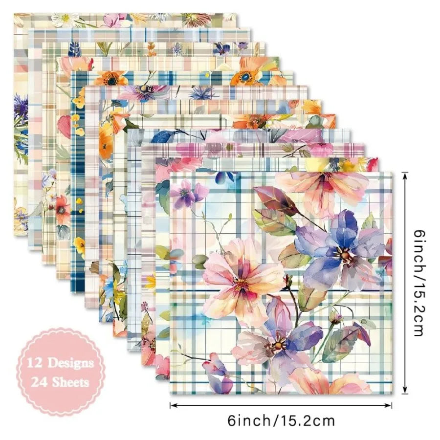 Vintage Floral Scrapbook Paper Pad Flower Patterned Cardstock Paper 6x6, 24 Sheets Single-Sided Junk Journal Scrapbooking Paper