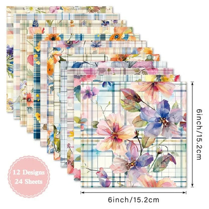 Vintage Floral Scrapbook Paper Pad Flower Patterned Cardstock Paper 6x6, 24 Sheets Single-Sided Junk Journal Scrapbooking Paper