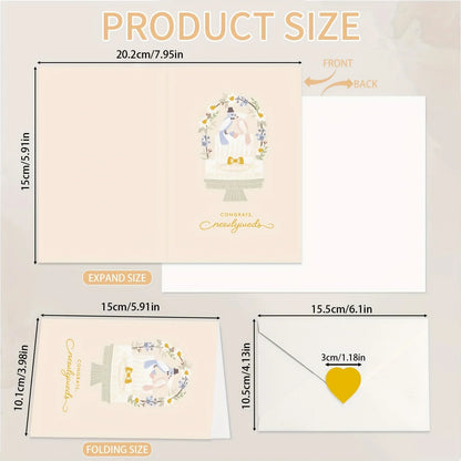 10 Pack Gold Foil Wedding Congratulations Greeting Cards, Minimalist Bride Groom Illustrations Blank Note Cards for Wedding Engagement Bridal Shower Newlyweds Gift Wishes