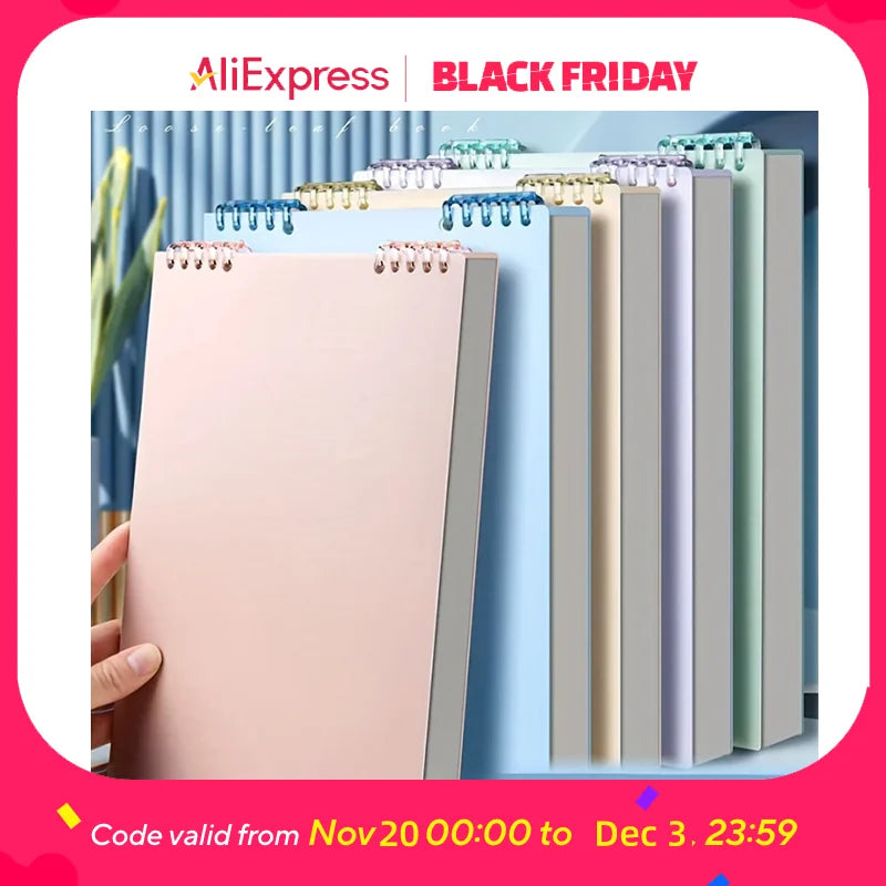 A5 Refillable Spiral Notebook - Top Coil Binding Lined Journal, Removable Tearable Pages for Notes, Planner Notepad for Office or School,