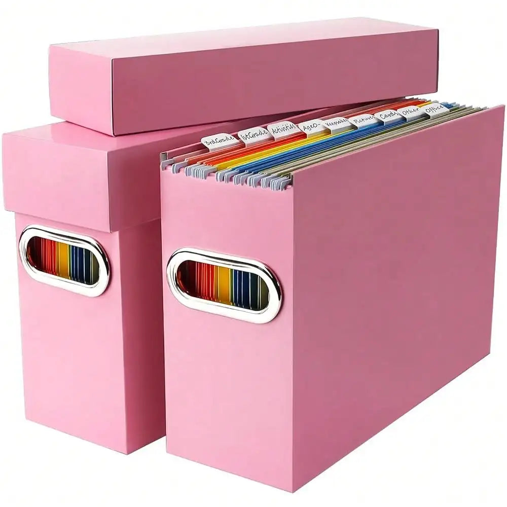 File Organizer Box With Lid & Handle, Heavy Duty Hanging File Folder Storage Boxes For Letter Size, Portable Filing Organizer For Office