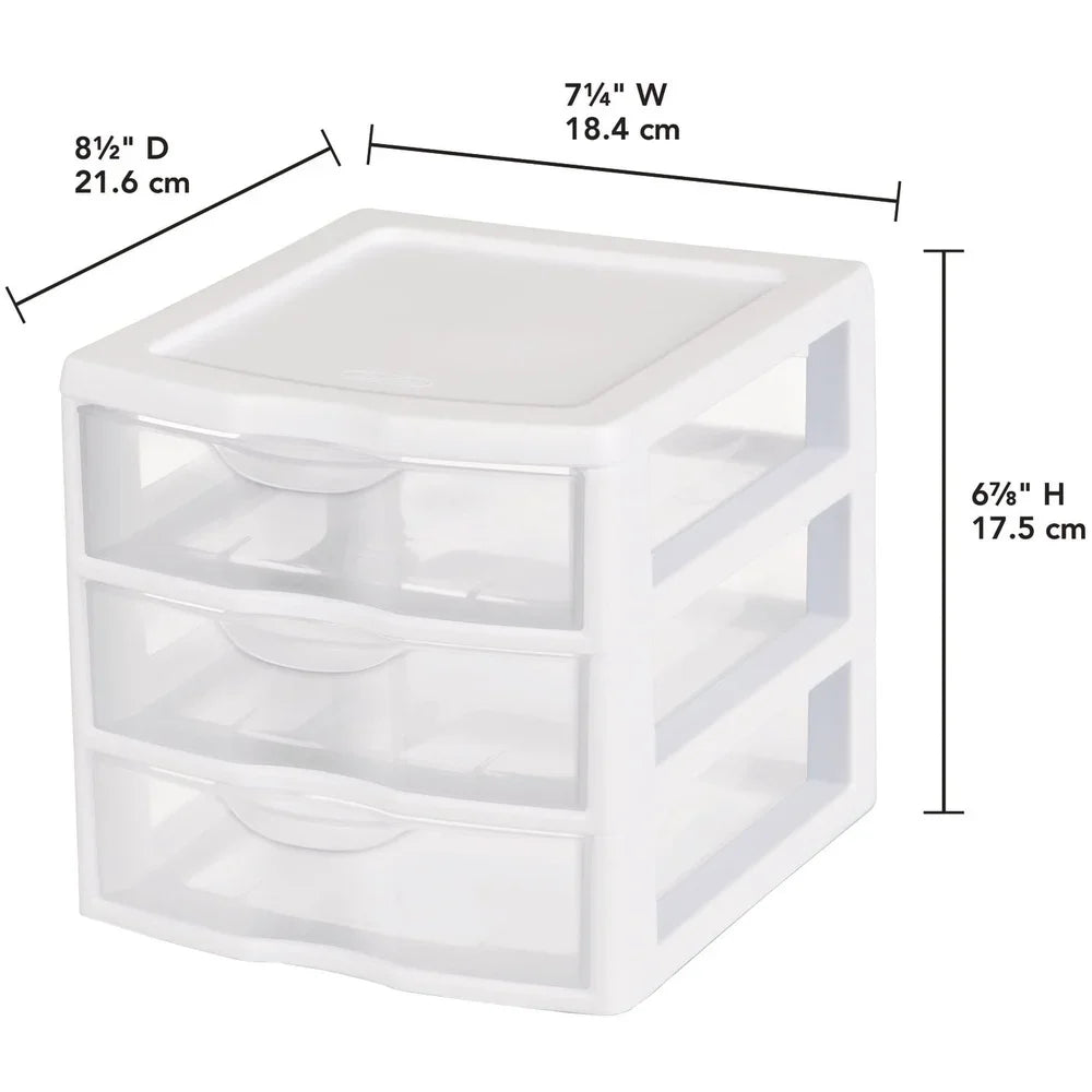 Small 3 Drawer Storage Unit Plastic Stackable Organizer Clear Front Drawers Desktop Container Office Home Crafts Makeup