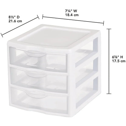 Small 3 Drawer Storage Unit Plastic Stackable Organizer Clear Front Drawers Desktop Container Office Home Crafts Makeup