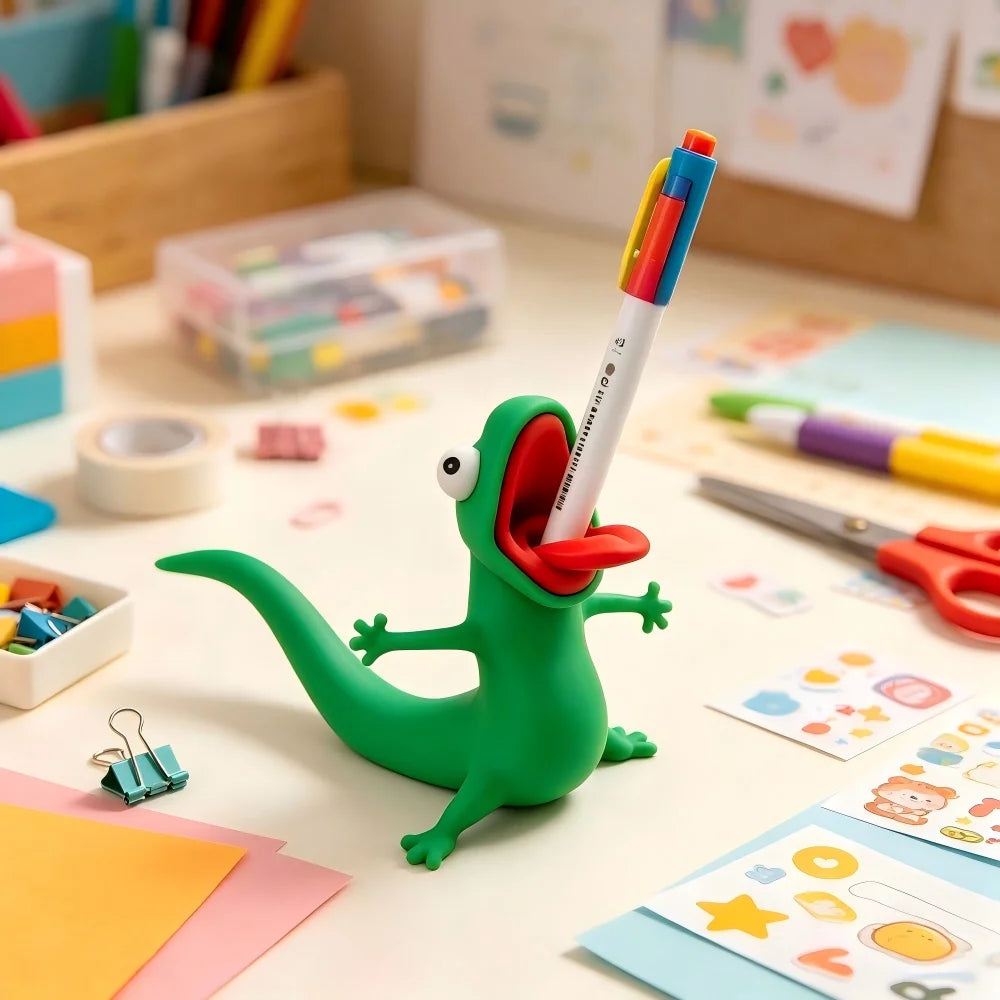 Funny Lizard Pen Holder, Cute 3D Printed Desk Organizer, Novelty Pen Rest for Office & Home, Unique Gift for Coworkers