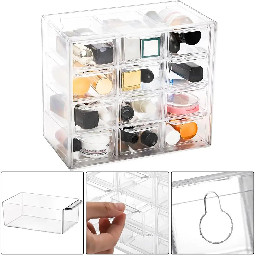 2-Pack Clear Mini Desk Organizer with 12 Removable Drawers for Desk Craft Storage, Art Supplies, Office, and Cosmetics