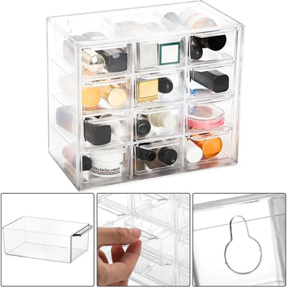 2-Pack Clear Mini Desk Organizer with 12 Removable Drawers for Desk Craft Storage, Art Supplies, Office, and Cosmetics