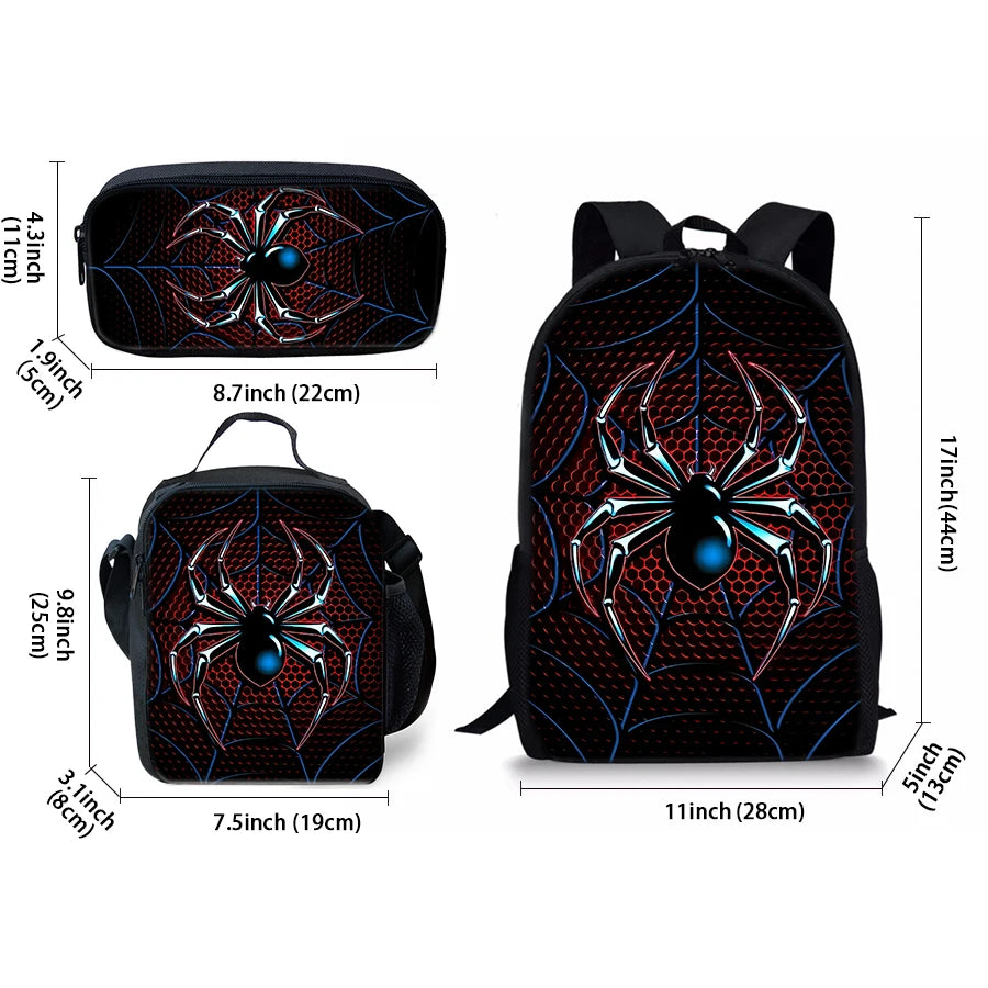 Spider Pattern Three Piece Set Backpacks For Boy And Girls 3D Cartoon School Backpack