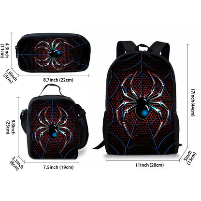Spider Pattern Three Piece Set Backpacks For Boy And Girls 3D Cartoon School Backpack