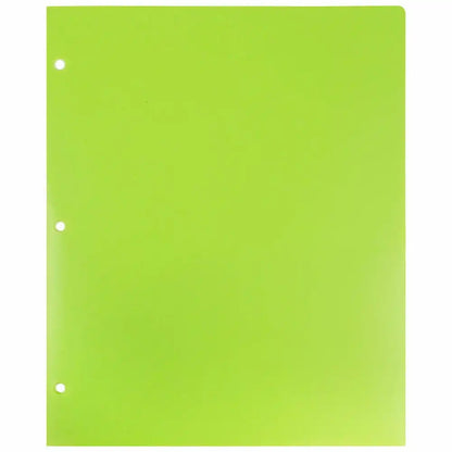 Heavy Duty Plastic 3 Hole Punch School Folders with Pockets, Lime Green, 3/Pack