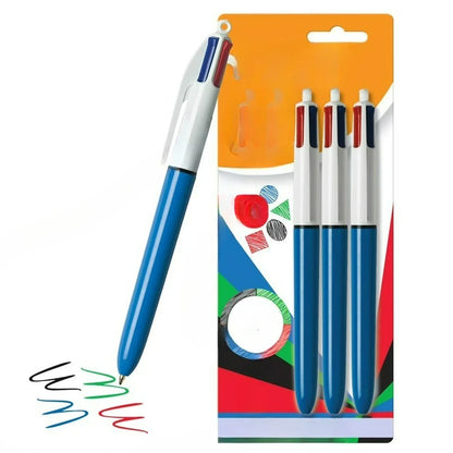4 Color Medium Point Ball Pen, Assorted Ink, 1.0 mm, 3 Pack