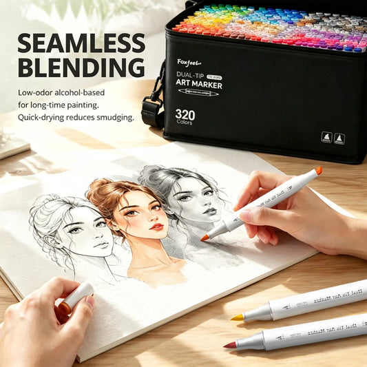 FOXFEEL 320 Colors Alcohol Markers, Artist Drawing Art Dual Tip Markers, Art Markers Pens Dual Tips Pen For Drawing Sketching Coloring Illustration, Professional Graphic Marker Set