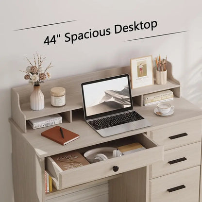 Small Desk with Small Spaces, 44'' Computer Desk with Cabinet & Monitor Stand, Wood Writing Desk or Bedroom, Living room