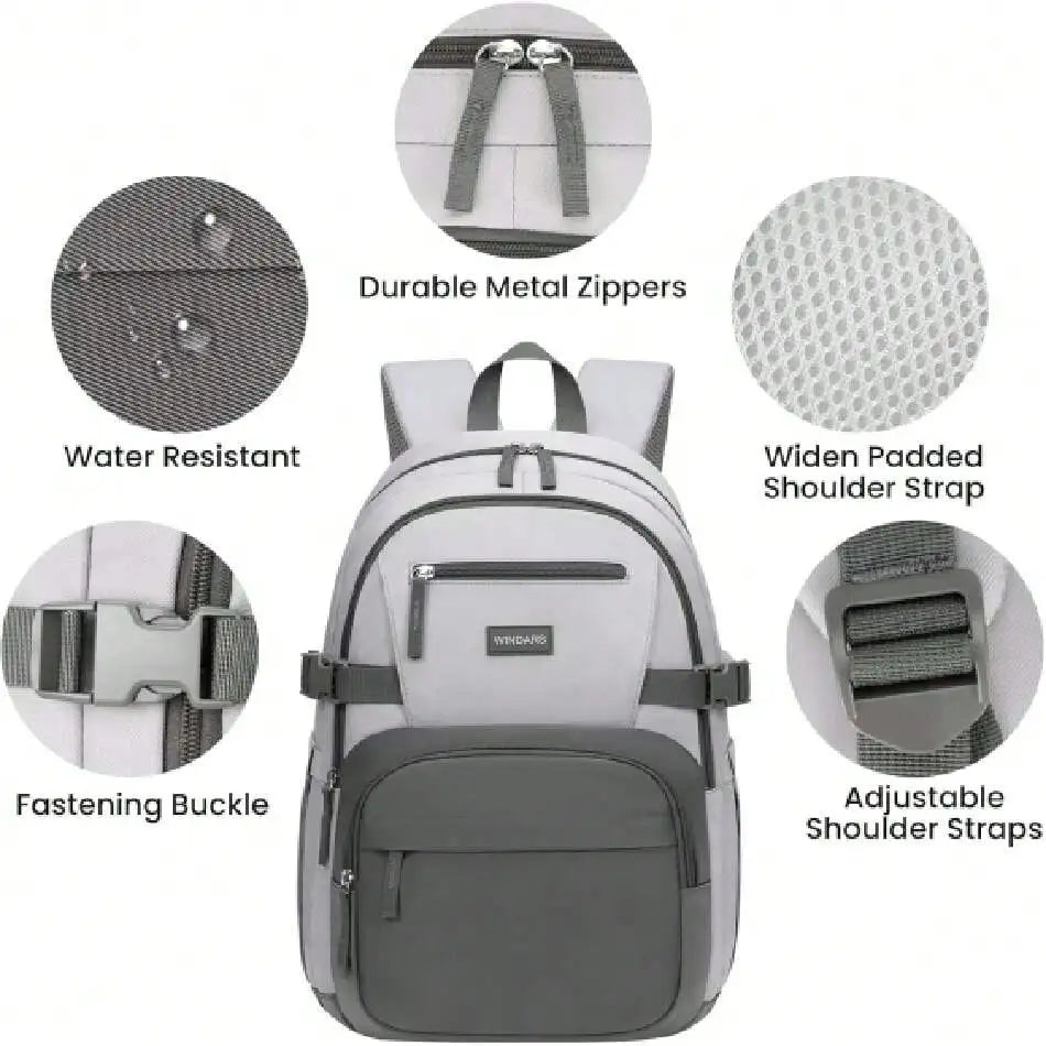 Backpack, Cute High School Backpacks For Teens Student Large Bookbag 15.6 Inch Laptop Bag With USB Charger Port Dark Grey & Light Grey),34729201