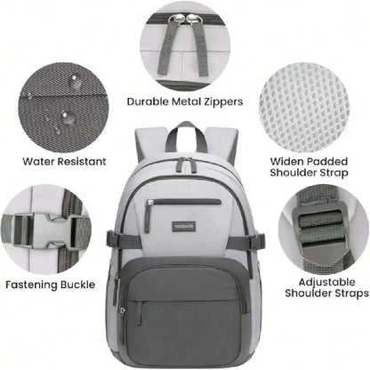 Backpack, Cute High School Backpacks For Teens Student Large Bookbag 15.6 Inch Laptop Bag With USB Charger Port Dark Grey & Light Grey),34729201