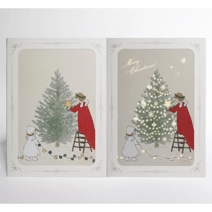 Reveal Card "",Angel Lighting Candle Illustration, Vintage Holiday Greeting Card with Envelope